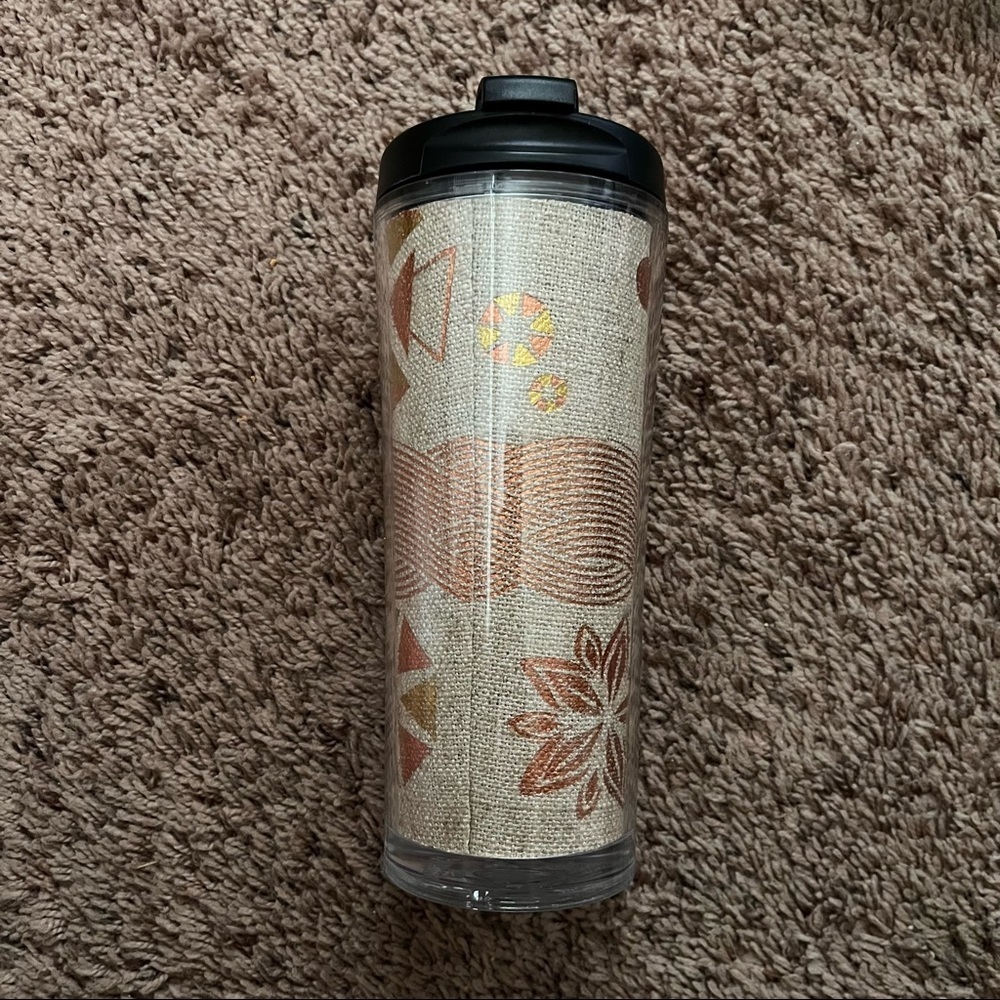 Starbucks burlap sparkly fall autumn tumbler w/flip top lid 16 oz 2013